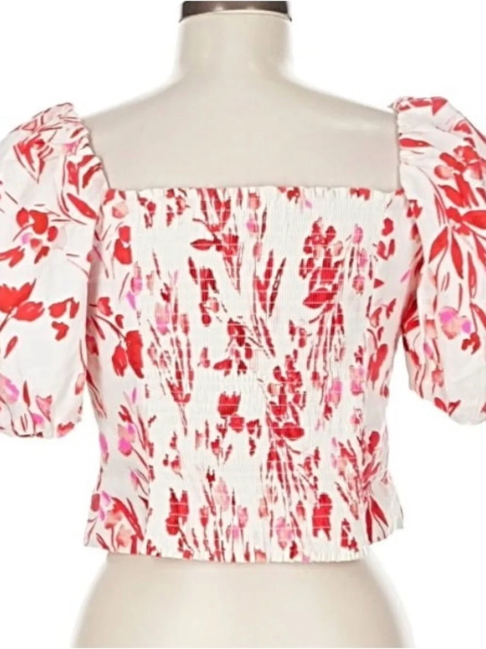 Banana Republic White Floral Puff Sleeve Peplum Top